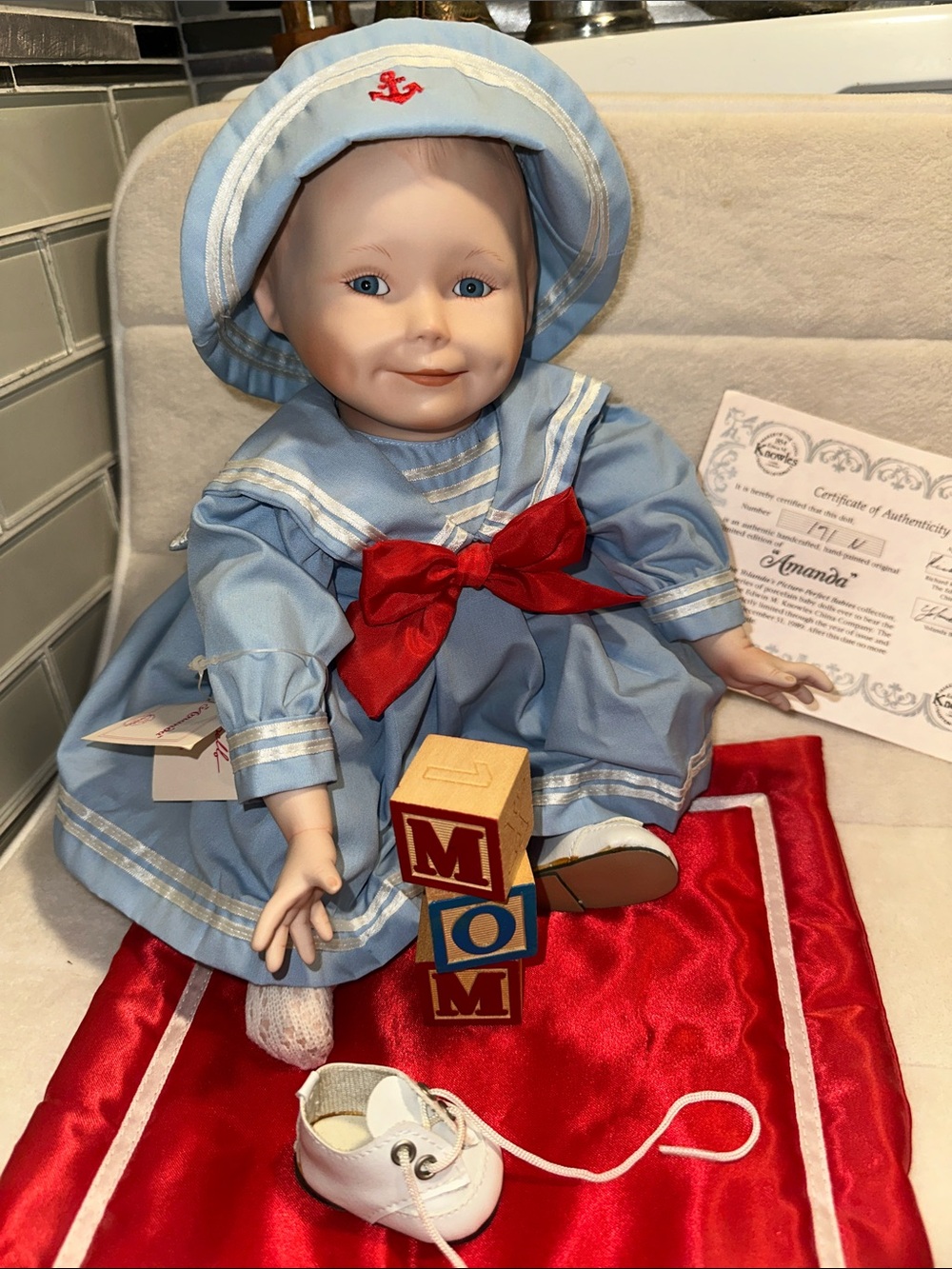 Signed Amanda Sailor porcelain Doll picture perfect babies by Ashton Drake